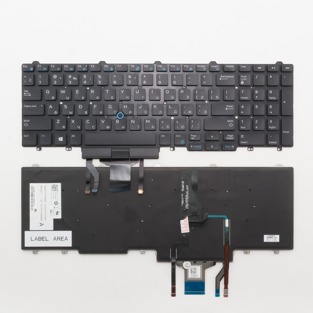 Клавиатура для ноутбука Dell E5550 черная без рамки, со стиком, с подсветкой